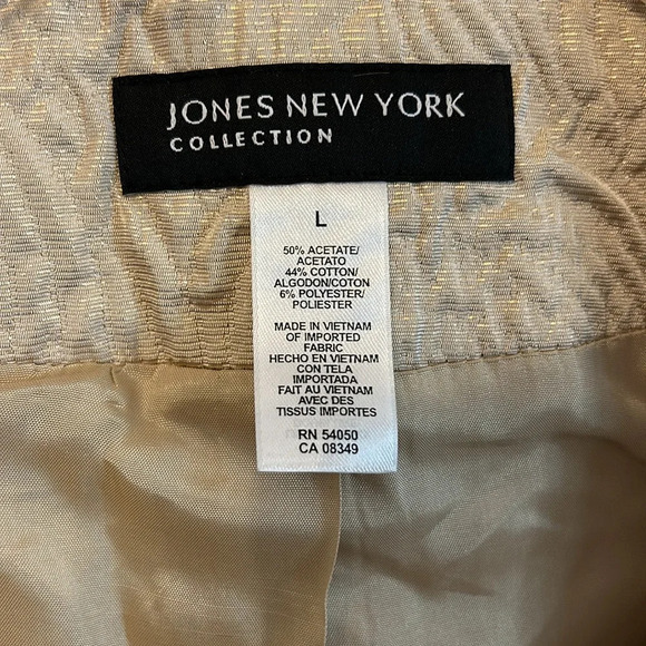 Jones New York Women’s (L) Gold Metallic Belted 3/4Sleeve Textured Blazer Jacket - Picture 4 of 8